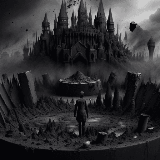 AI generated: a distopic and terrorific land made of  ashes, ashes, aches and more ashes.