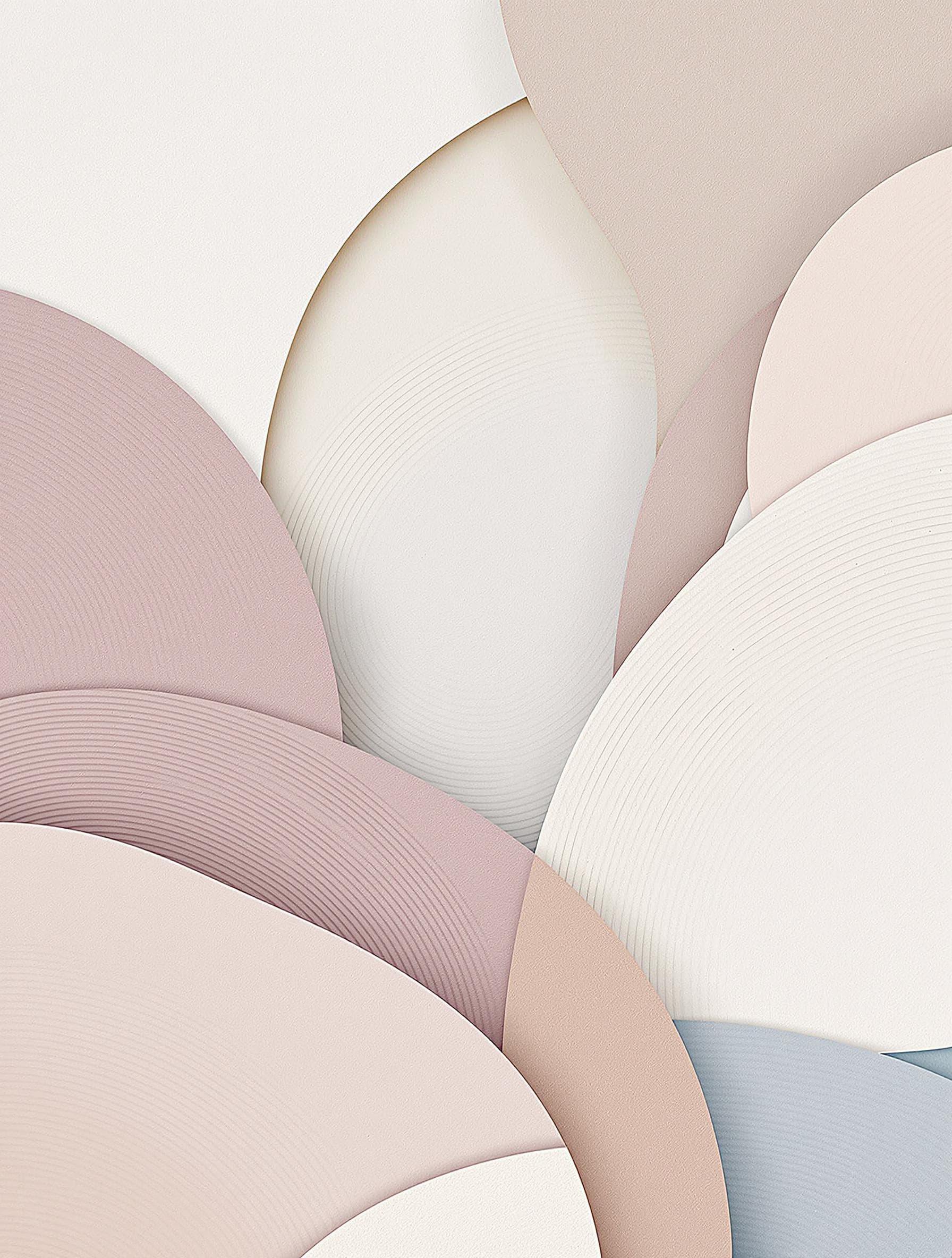 AI generated: flat geometric composition in pale mauve, sand beige and misty blue, thick oil texture with subtle i...