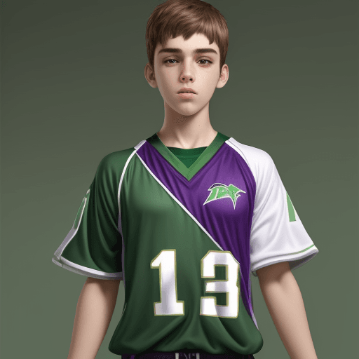 AI generated: green jersery with purple shards for a sports competition