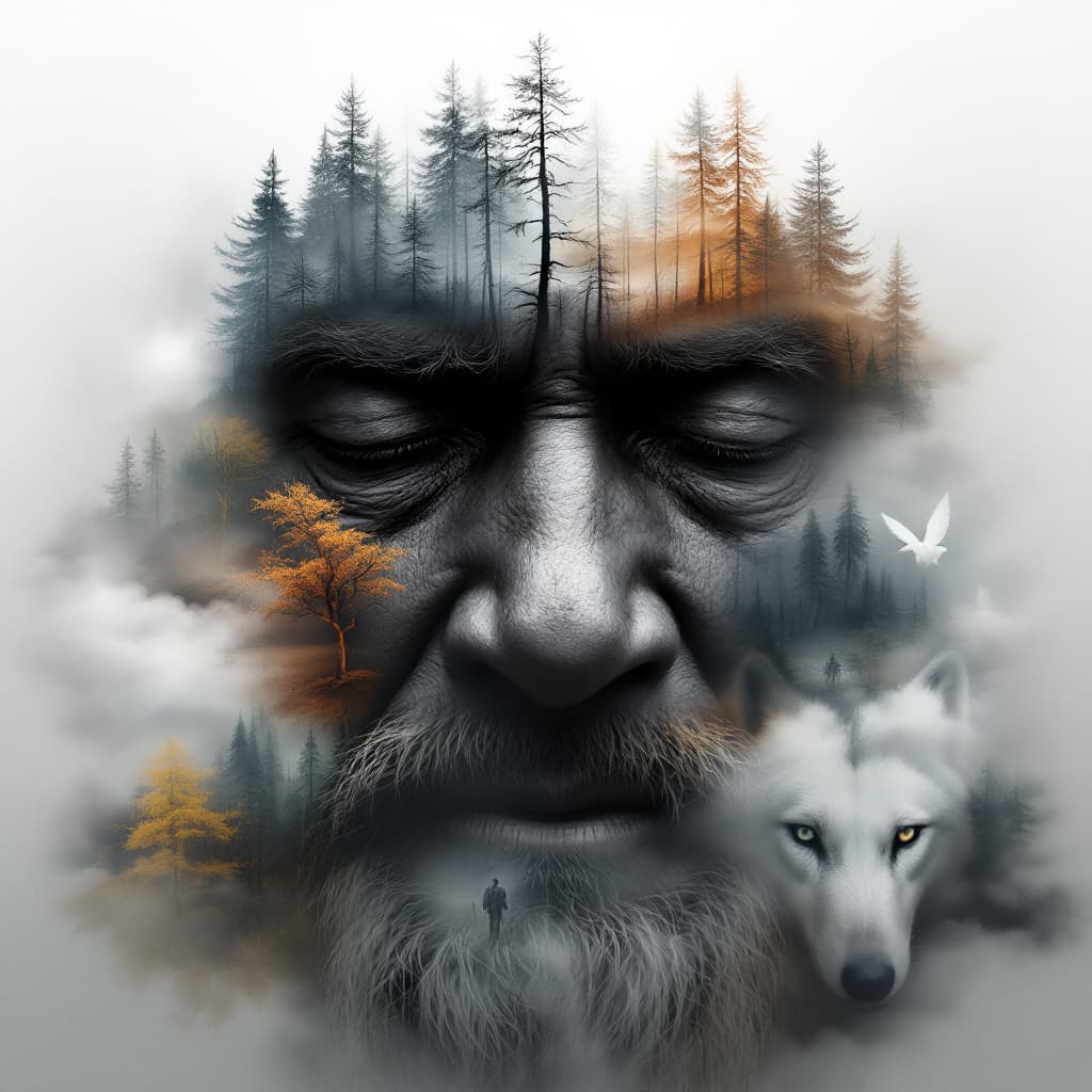 AI generated: digital painting, image inside image, ultra realistic, black and white sketch, very detailed eyes of...