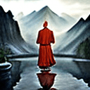 AI generated: A mystical scene featuring a  monk standing proudly before a Shaolin Monastery backdrop.
The four el...