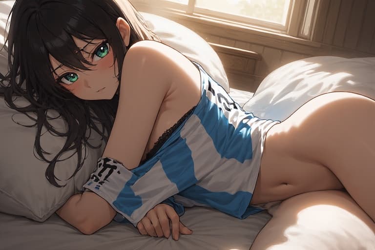 AI generated: undefined  
Airu, the same sensual anime waifu with her long dark hair spread across the pillow, ey...