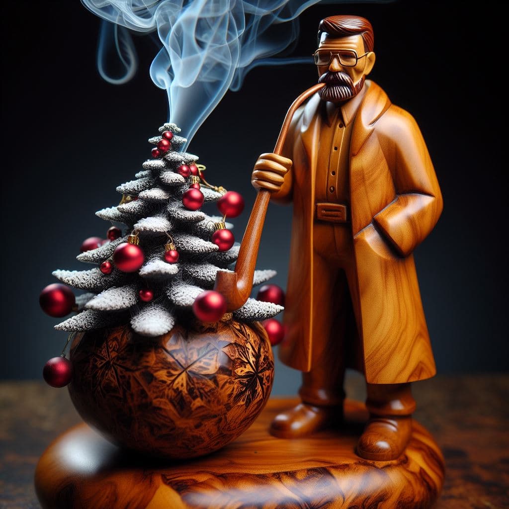 AI generated: A strongly stylized wooden carved incense smoker from the German Ore Mountains, full body figure, lo...