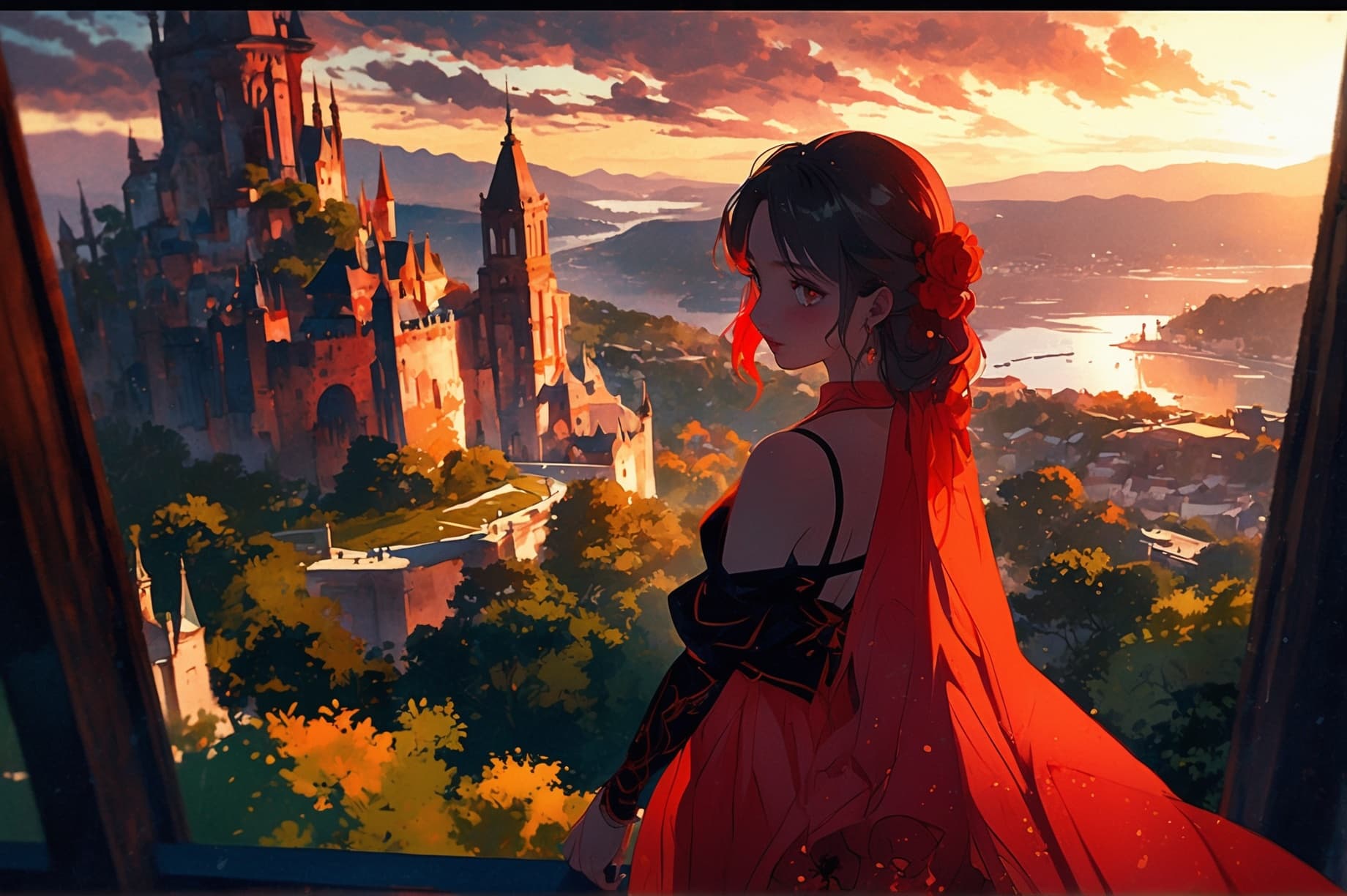 AI generated: A mesmerizing watercolor impressionist masterpiece featuring a fiery red color palette that envelops...
