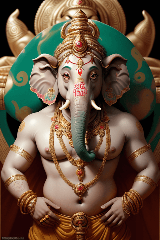 AI generated: Painted portrait of Ganesh, a shining God of mercy and power over the world. Ganesh who removes obst...