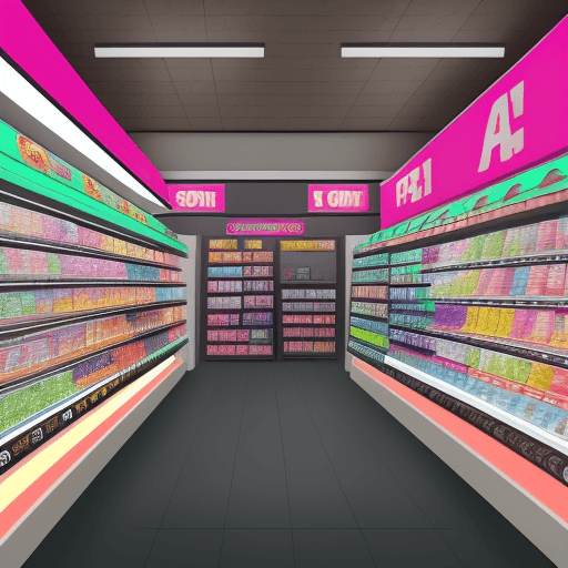 AI generated: Interior design of a convenience store  that only sells essential item with a store size of 2000 sqf...