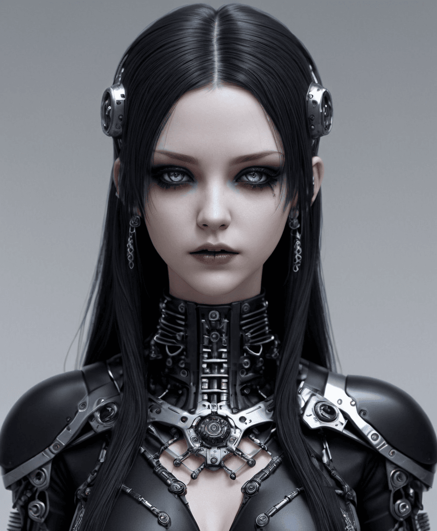AI generated: hyperrealistic art {Hyper realistic Cybernetic goth female with a ((flat chest))} . extremely high-r...