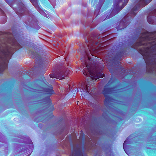AI generated: Goddess close-up portrait ribcagel. jellyfish phoenix head, nautilus, orchid, skull, betta fish, bio...
