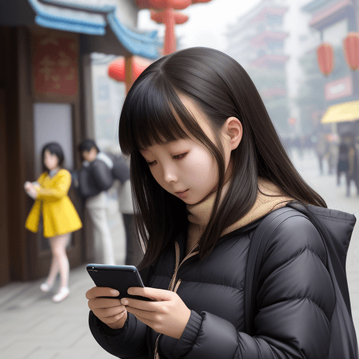 AI generated: chinese girl using a cell phone