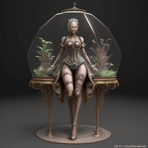 AI generated: 3D render of a sci-fi baroque concept design of anatomically correct women full body device with ter...