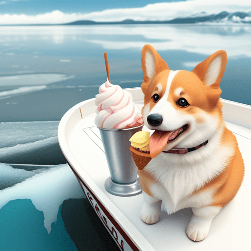 AI generated: Corgi eating ice cream on a boat