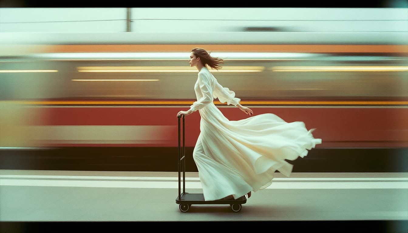 AI generated: Fashion photography, in the style of Richard Avedon, Vogue photoshoot for the M workshop campaign. T...
