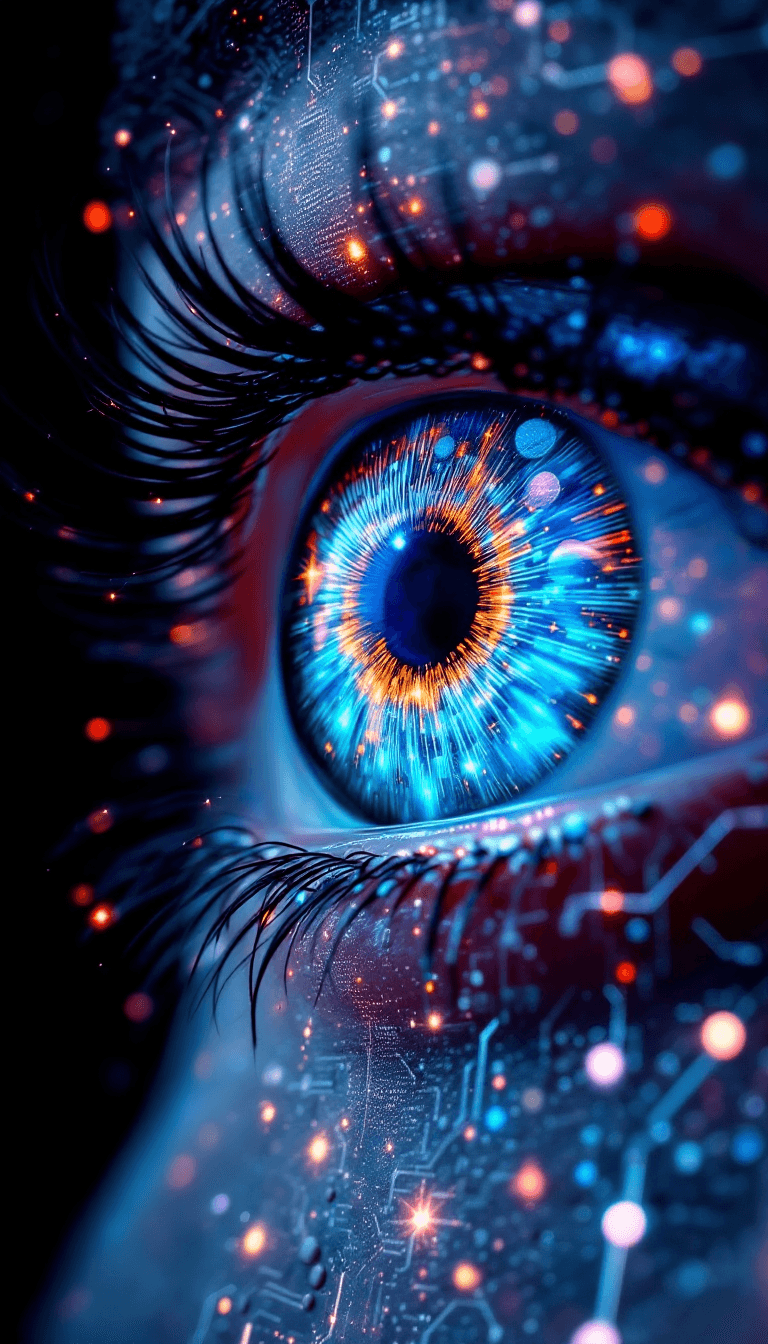 AI generated: A detailed photo of a human eye, its iris composed of a mosaic of stars, planets, and cosmic clouds ...