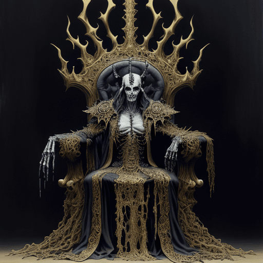 AI generated: An exquisite dark fantasy oil painting depicting a gloomy Lich, the emperor of the dead, standing co...