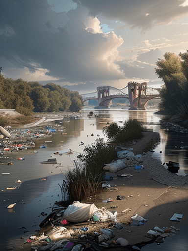 AI generated: large river with garbage pollution in it 8k, intricate detail, photorealistic, realistic light, wide...