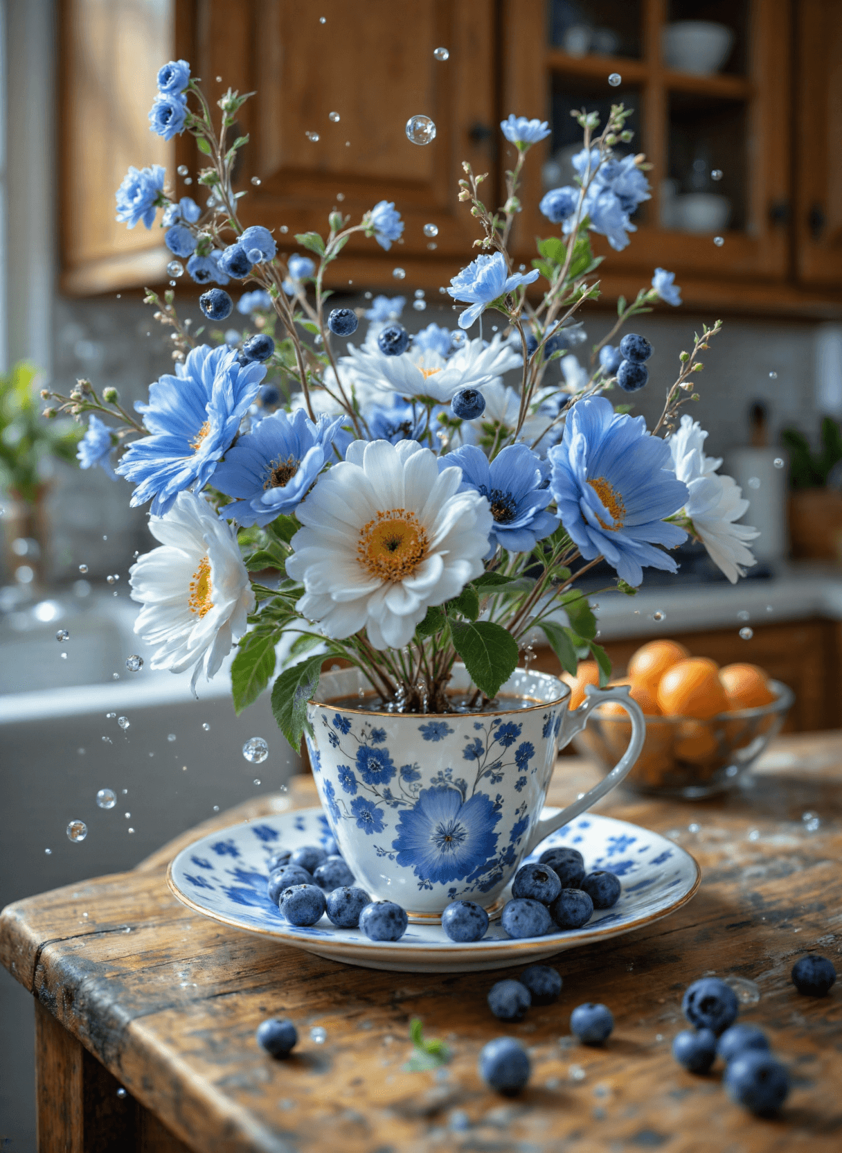 AI generated: The image depicts a surreal and artistic scene set in a kitchen. At the center of the composition is...