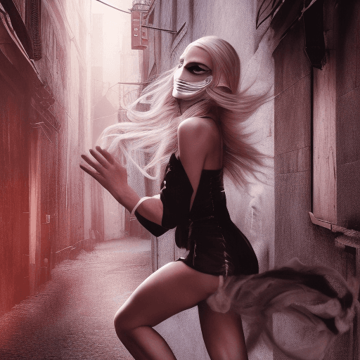 AI generated: Photograph, professional, style of thriller. A stunning blonde woman with flowing hair is running in...