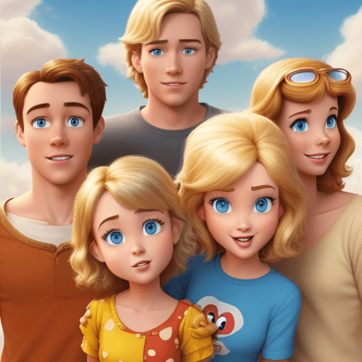 AI generated: Disney Pixar film poster,a group of 5 young adults, 2 of them are blonde men and 3 are brunnette wom...
