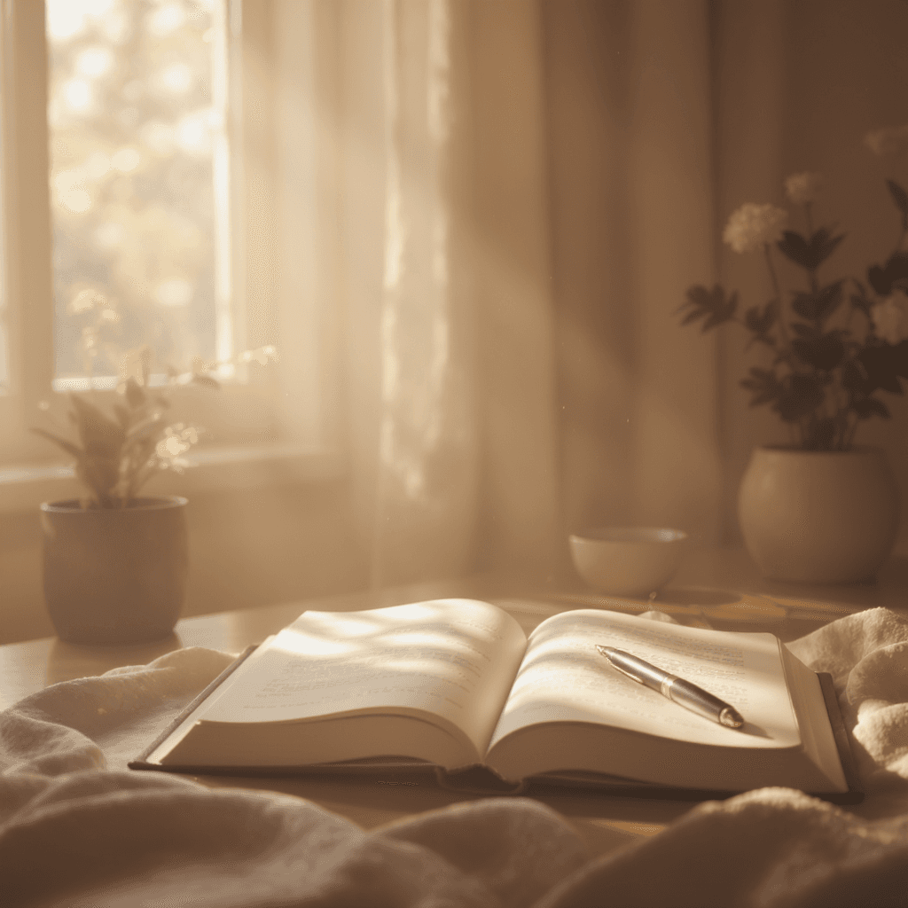 AI generated: soft, warm-toned minimalistic background illustration inspired by scripture study, a cozy desk scene...