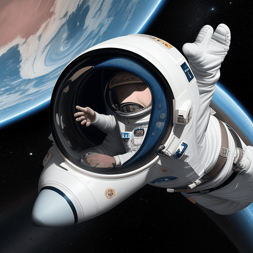 AI generated: uma astronauta a olhar pela janela da estação espacial



