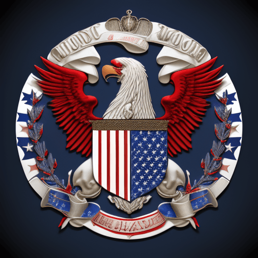 AI generated: Create a MAGADONIA patriotic family crest in red white and blue, Realistic, 4x Upscaled, 