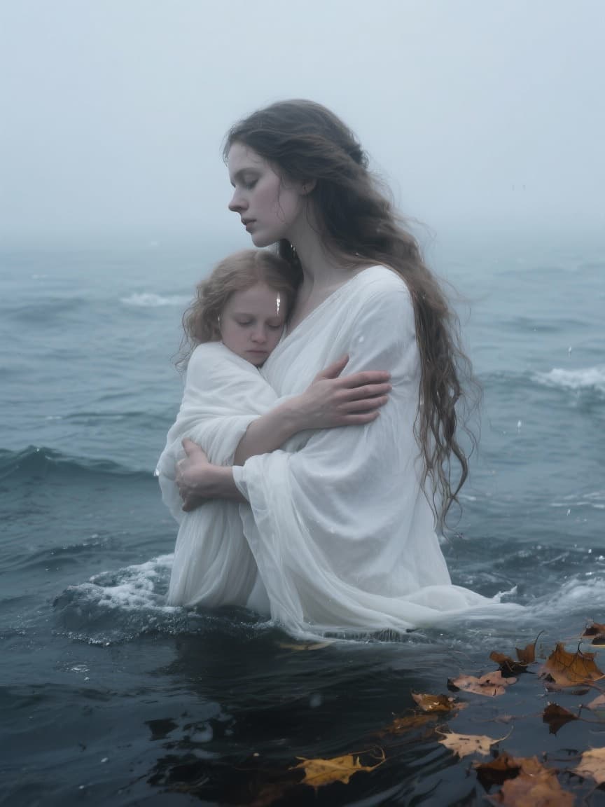 AI generated: she crossed the misty sea With me in her white arms a hundred years Before this day; for now the fal...