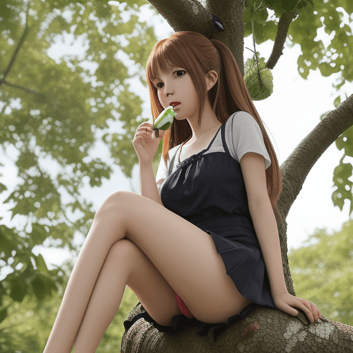 AI generated: anime girl sitting on a tree eating a banana 