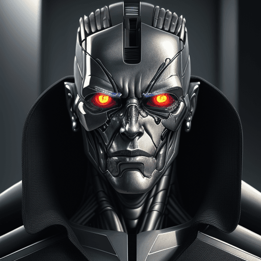 AI generated: portrait of robot Terminator, cyborg, evil, in dynamics, highly detailed, packed with hidden details...