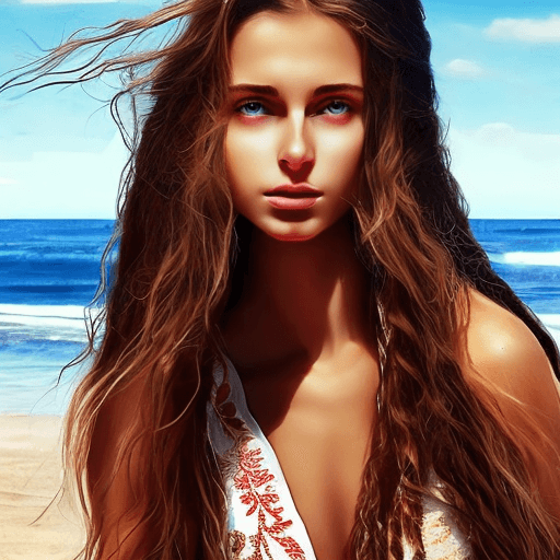 AI generated: hyperrealistic photo, beautiful slavic girl model in beachwear, long hair, photo taken by phone --q ...