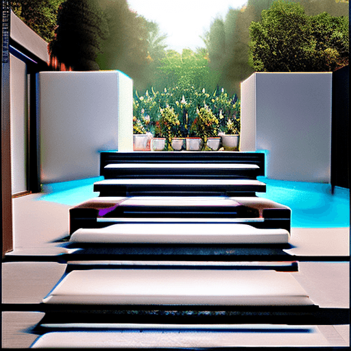 AI generated: petite dark haired woman naked sitting on the steps of a pool stair