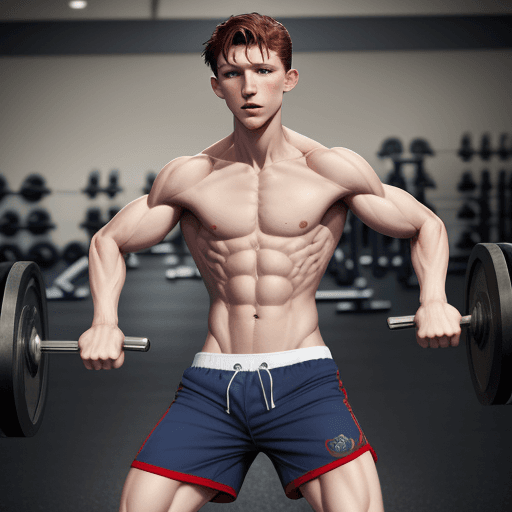 AI generated: Hyper realistic tom holland abs wearing gym shorts