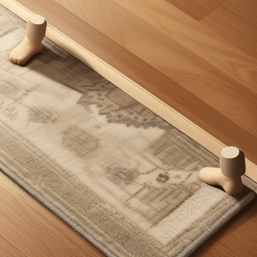 AI generated: thumbtacks in rug on wood floor