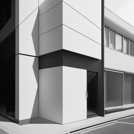 AI generated: photography, minimalist small building facade design, Canon EOS 5D Mark IV, depth of field that high...