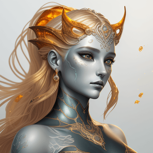 AI generated: carbon  face of a woman mermaid like , in the style of light marine and light gold, vibrant illustra...