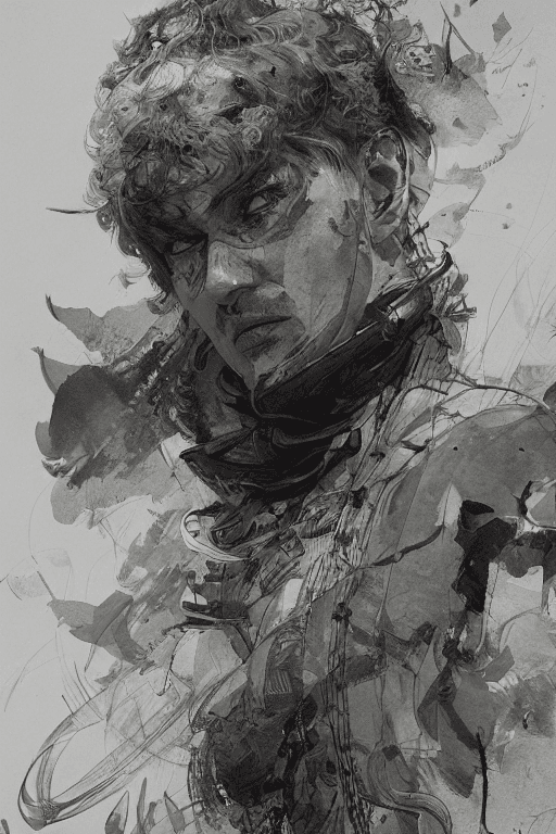 AI generated: portrait of renaud sechan, pen and ink, intricate line drawings, by craig mullins, ruan jia, kentaro...