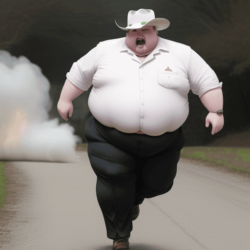 AI generated: A fat Irish man running from Boss Hogg