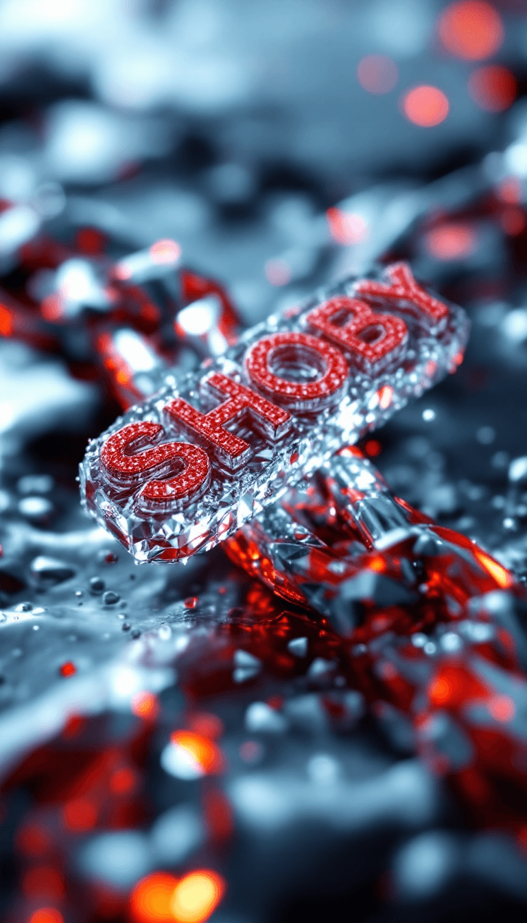 AI generated: big diamond ice out cuba chain. On the Chain  is the text: SHOBY" in a abstract red diamond font sty...