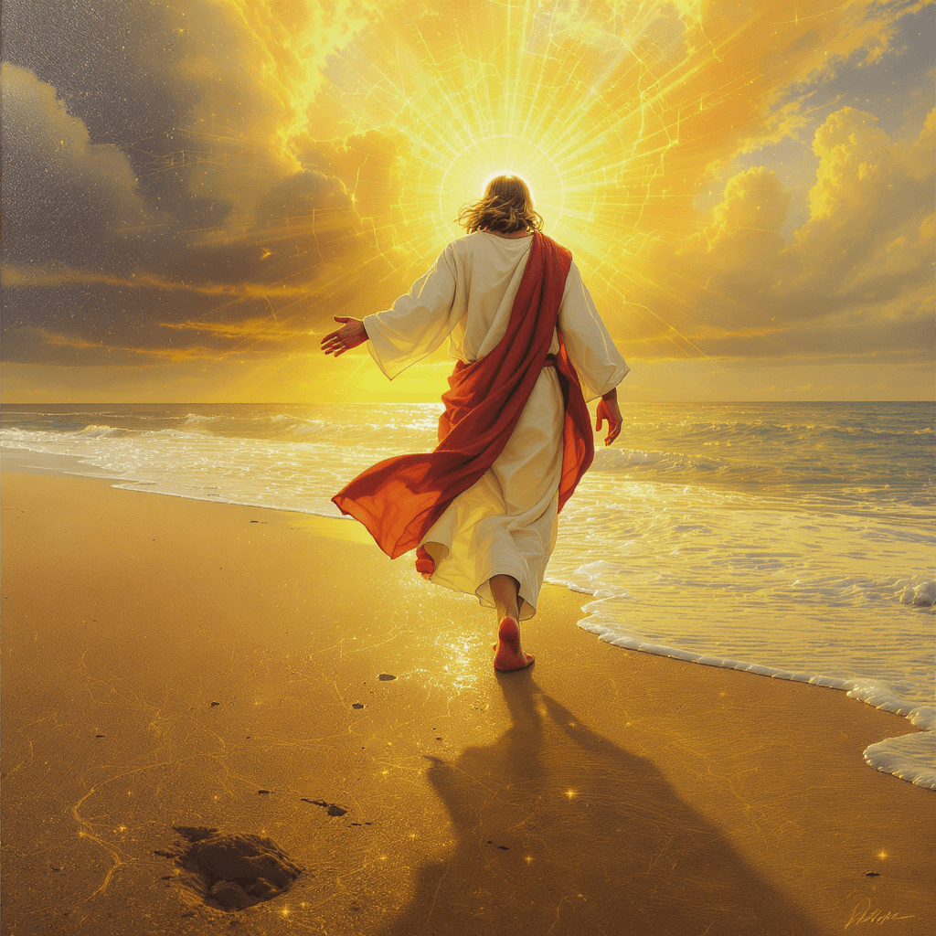 AI generated: Jesus walking on the busy road
, not walking on the water, but clearly on the beach next to the wat...