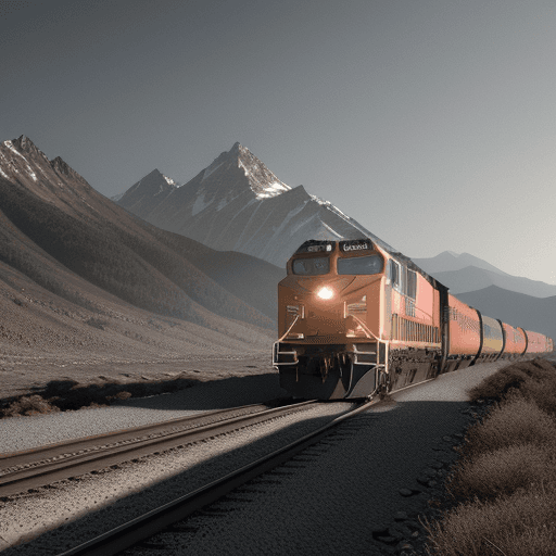 AI generated: freight train passing mountains 4k 8k octane rendering photorealistic hdr photography high sphere sy...
