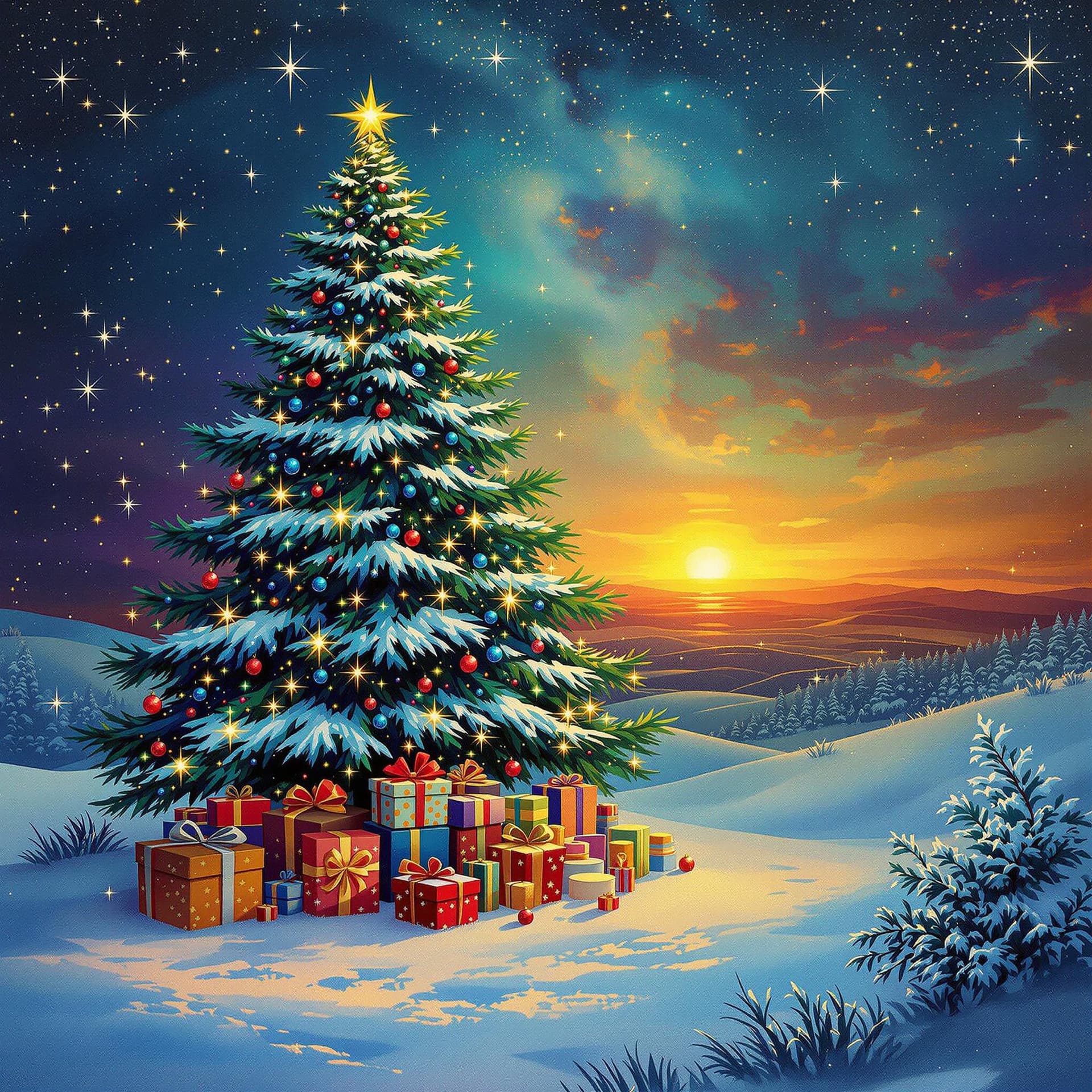 AI generated: Time goes in a circle, starting with the new year, a christmas tree