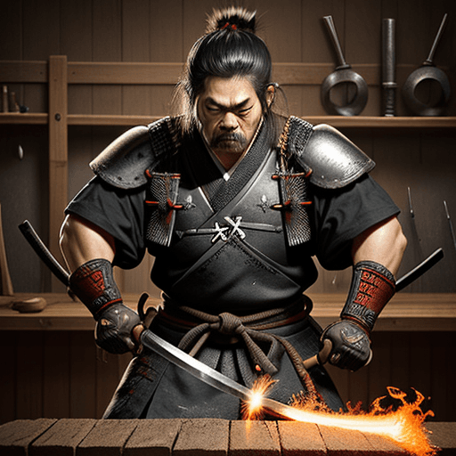 AI generated: blacksmith ,hammer, create samurai