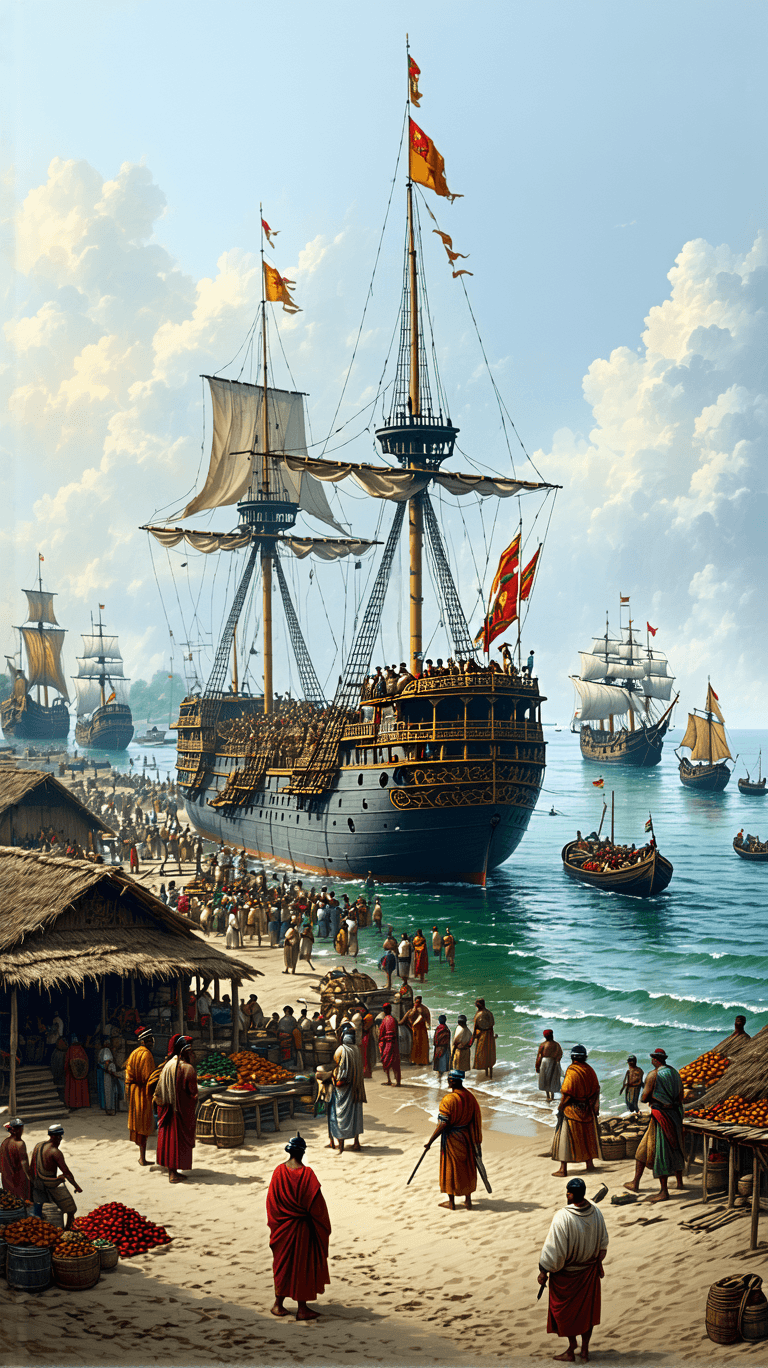 AI generated: Create a historical illustration from the perspective of the sea, showing the VOC ship Boterbloem do...
