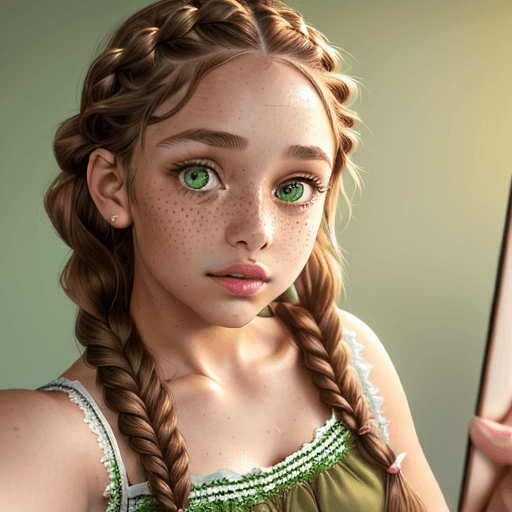 AI generated: A cute girl with light brown braided hair, talking a selfie (close up) ((waist up)), wearing a summe...