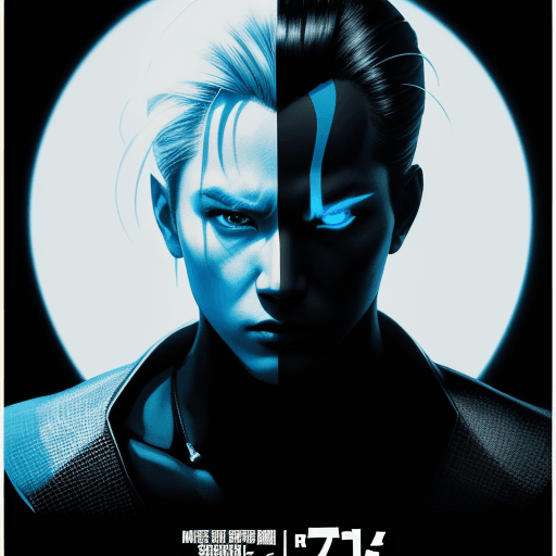 AI generated: movie poster, male character in black, white and blue, in the style of yoh nagao, light-focused --ar...