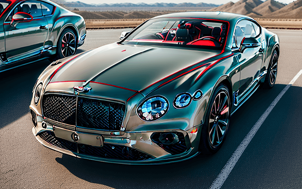 AI generated: Stabile DIffusion ,2024 Bentley Continental GT painted with Confederate Flags. Full Frame 3/4 view