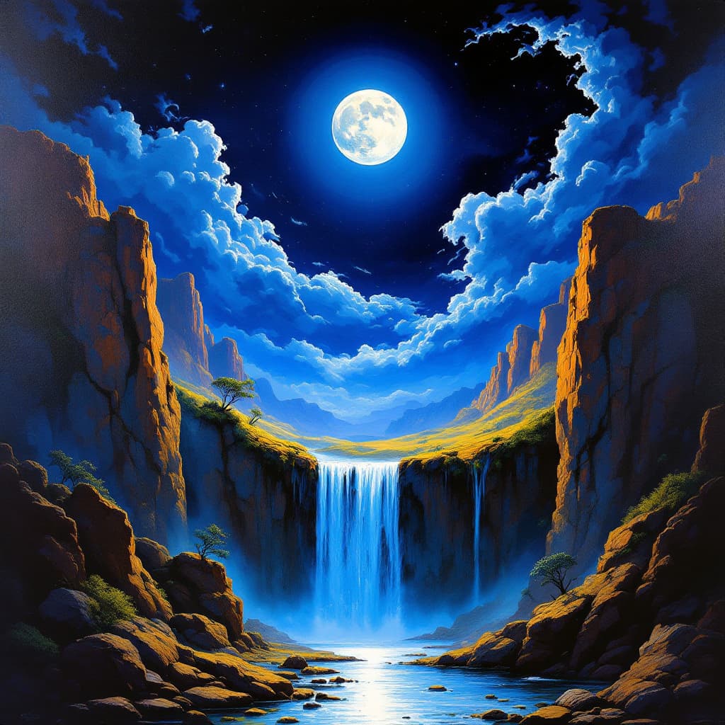 AI generated: A fantasy painting in the style of Larry Elmore, depicting an alien world. In the foreground, a wate...