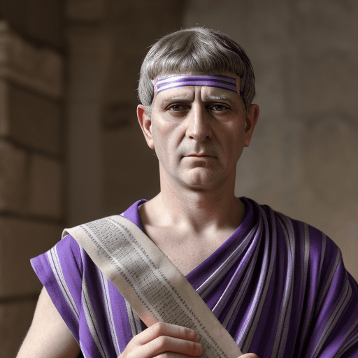 AI generated: The Roman emperor Claudius, 50 years old man with short greying hair, cleanshaven, wrinkles on the f...