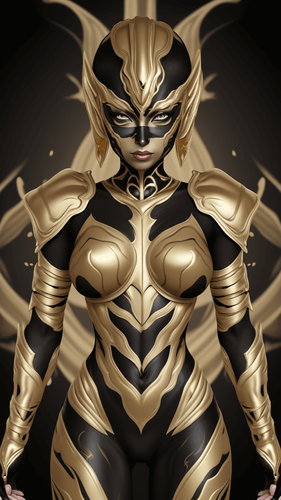AI generated: gold bodypaint
black and gold armor
body paint
bodypaint
bodypainting
full body painting
complex bac...