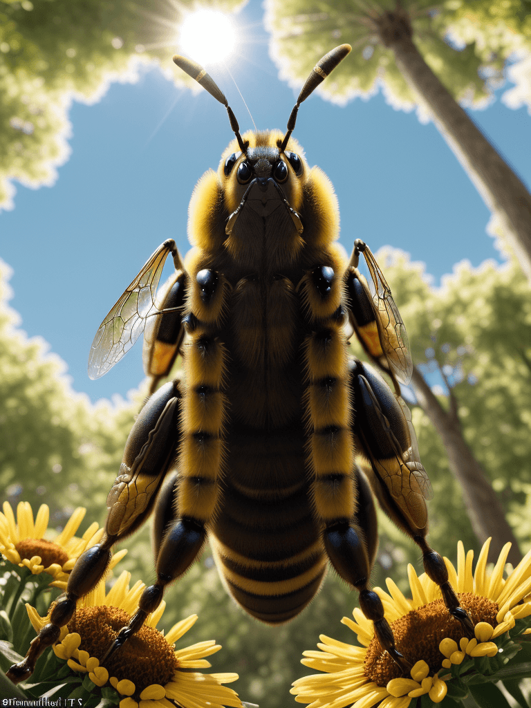 AI generated: portrait of a giant bee getting summoned, 8k full HD, low angle, unreal engine 5, cinematic, masterp...