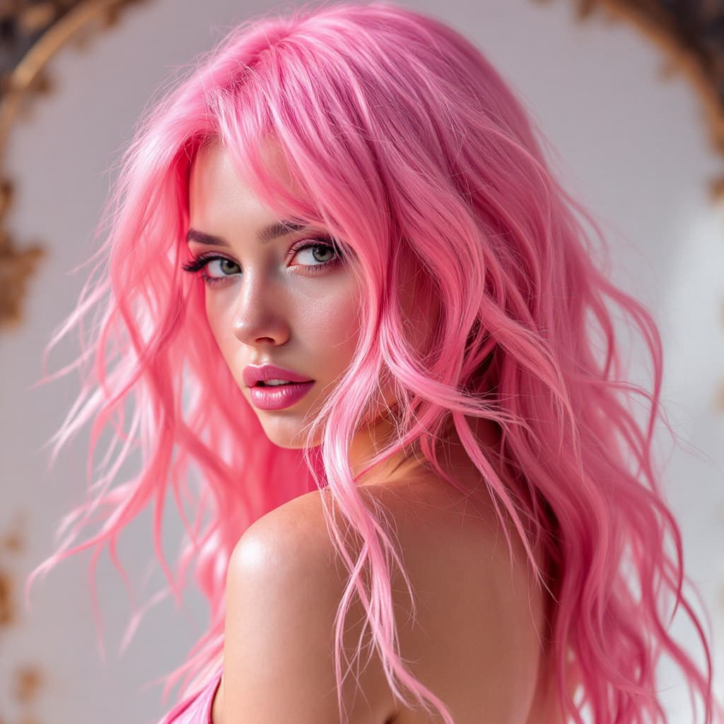 AI generated: Pink hair girl with a big butt